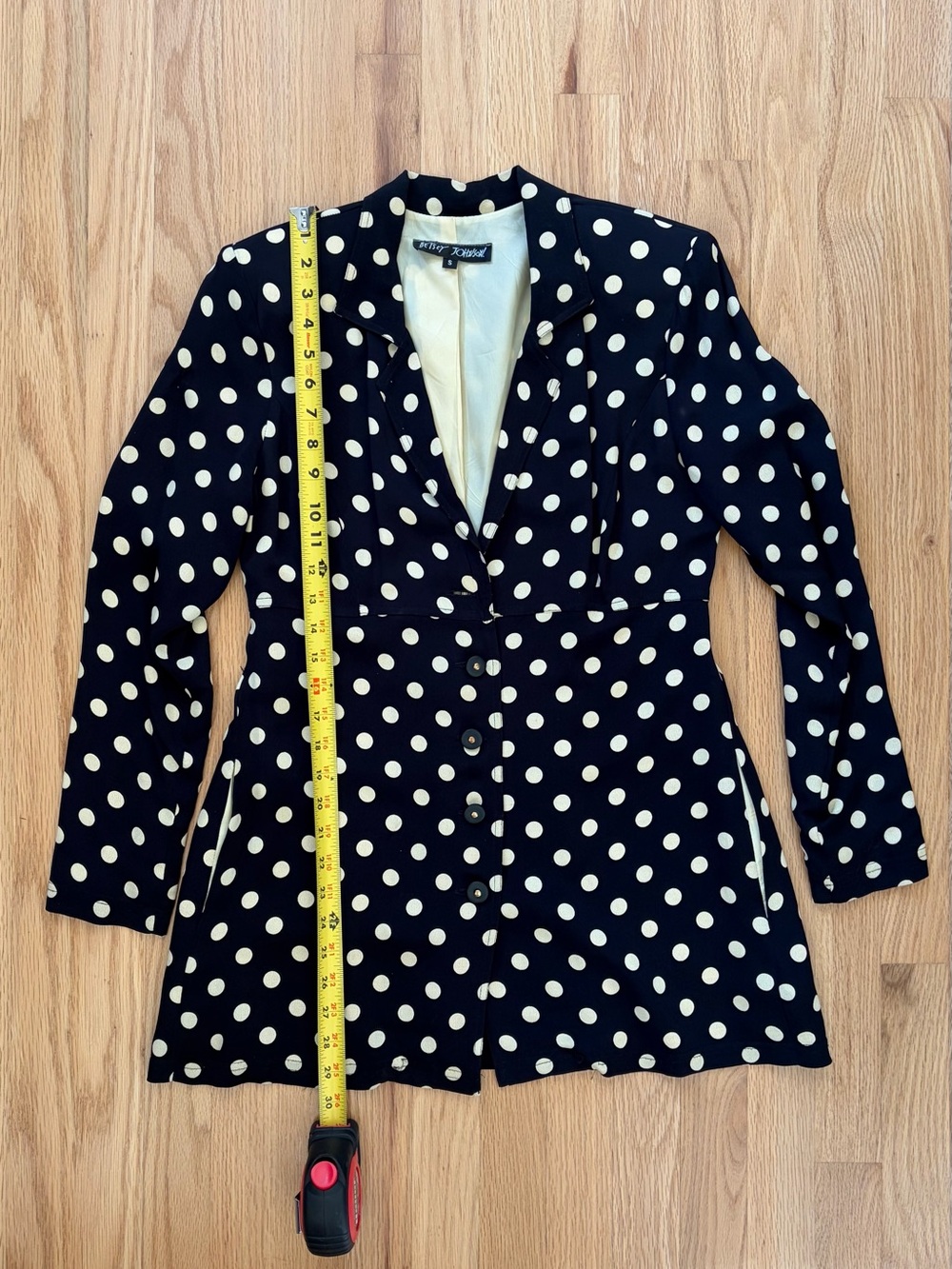 Betsey Johnson Vintage 90s Black & White Polka Dot Blazer and Dress - Picture 9 of 10